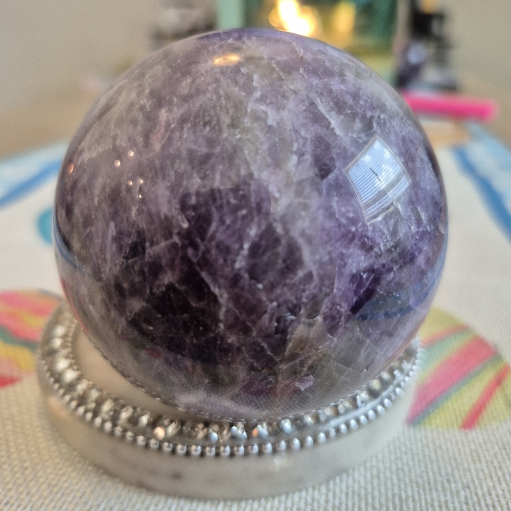 Natural Purple Chevron Dream Amethyst Crystal Sphere Orb New #2 - Picture 3 of 8